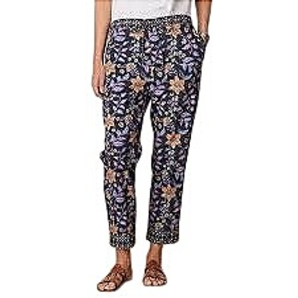 Floral Print Ankle Pants - Navy